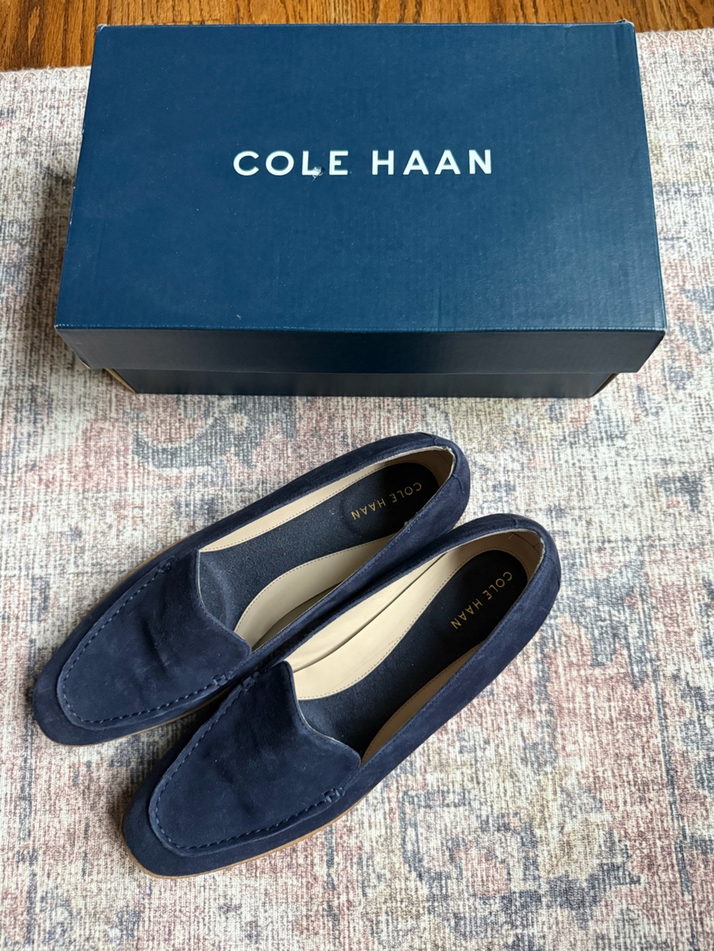 Cole Haan Navy Suede Penny Loafers